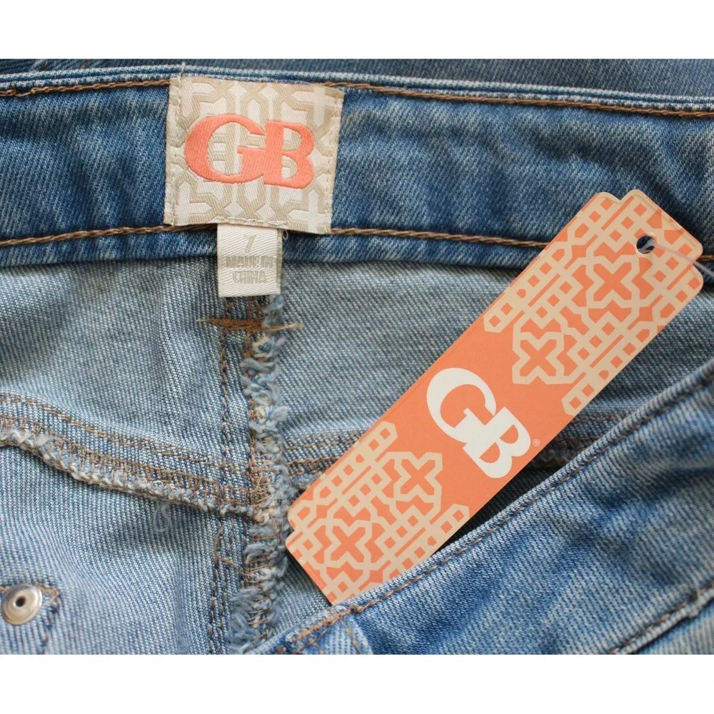 GB Women Jeans Size 7 Blue High Rise Stretch Embellished Distressed Pearl Detail